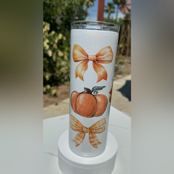Fall pumpkin spice bows leaf football 20oz shimmer tumbler - Picture 4 of 4